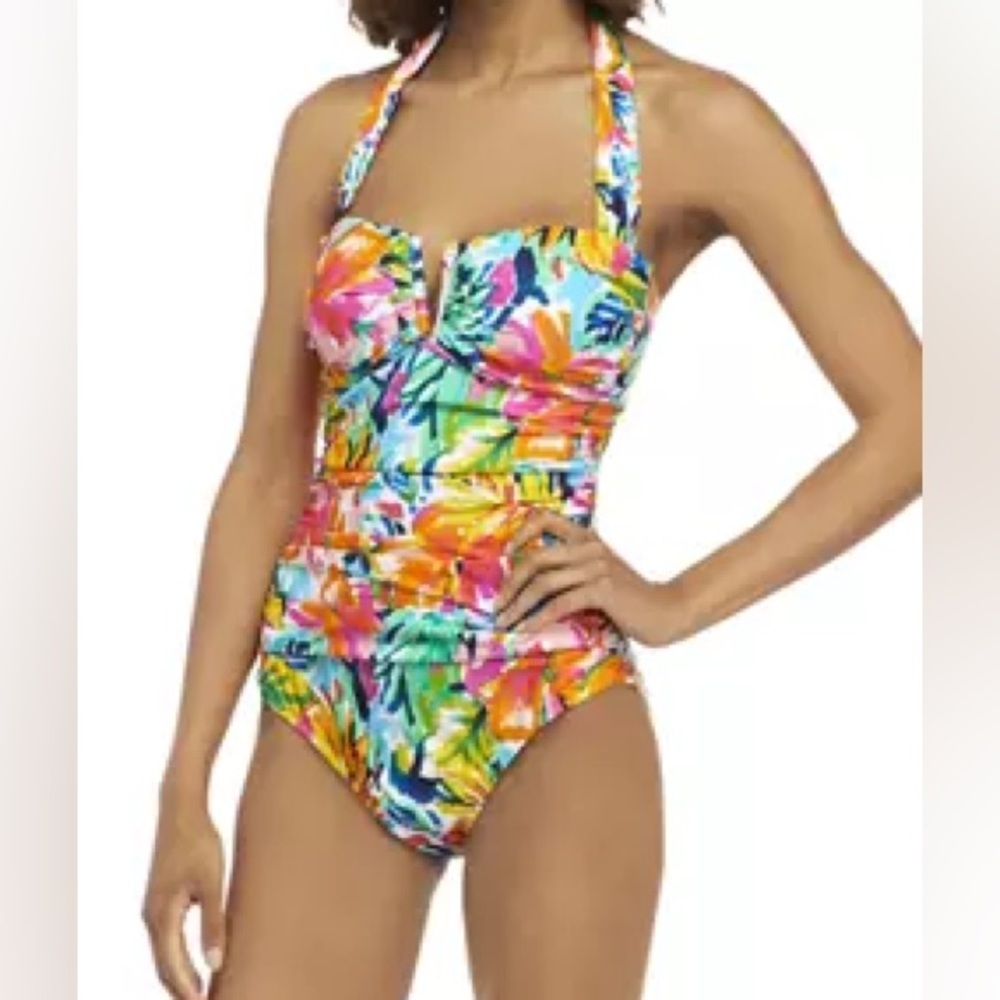 INTO THE BLEU by Amerex Bloom in Love Shirred One-Piece Swimsuit Size 12